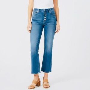 LOFT Curvy Button Front High Rise Kick Crop Jeans Indigo Wash 12 / 31